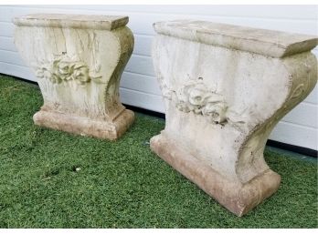 Vintage Concrete Stone Garden Bench Base - No Seat