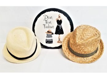 Two Women's Classic Fedora Hats With Hat Box For Storage