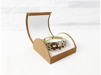 Gold Tone Calligraphy Cut Cuff Bracelet With Jewelry Box