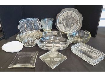 Vintage Mixed Lot  Of Glass Serving & Dining Pieces