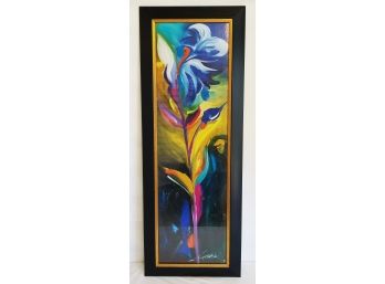 Framed Vertical Rectangular Oil Color Floral Painting - Signed
