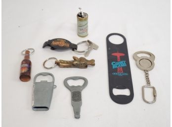 Vintage Novelty Bottle & Can Openers / Keychains - Including Schlitz Beer Can Pop Up Opener
