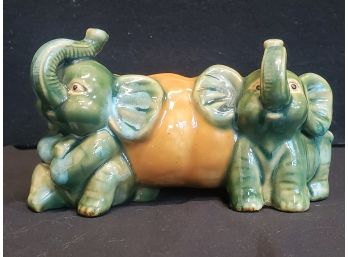 Adorable Vintage Pottery Pumpkin & Elephant Whimsical Planter Bowl - Signed