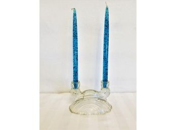 Awesome Pair Mid Century Lucite Silver Flecked Candlesticks And Tapered Candlestick Holder