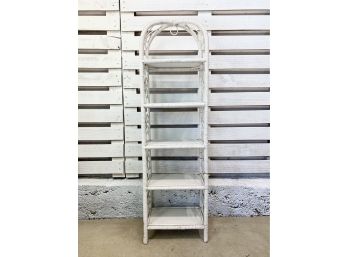 Five Tier White Wood And Wicker Plant Stand