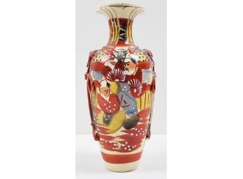 Antique Oriental Hand Painted 8.75' Japanese Pottery Flower Bud Vase
