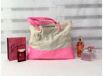 Victoria's Secret Lot: Tote Bag & Partially Full Perfume & Body Spray Bottles