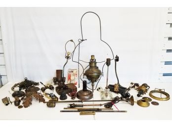 Antique & Vintage Lot Of Brass Lamp & Lighting Parts - See Photos!
