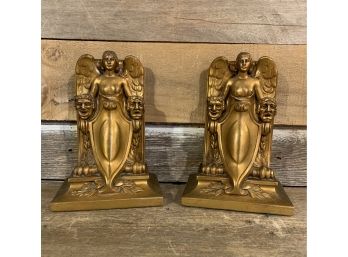 Antique Metal Jennings Brothers Lady Of The Theater Comedy Tragedy Bookends