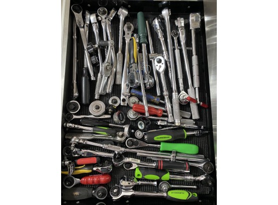 Large Drawer Full Of 3/8 Ratchet Handles- Craftsman, Pittsburg, Husky, And More