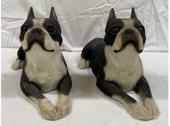 Two Pair Sandcast Boston Terrier Statues