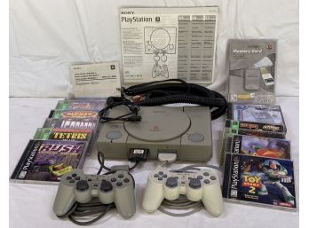 Sony Playstation With Games And Memory Cards