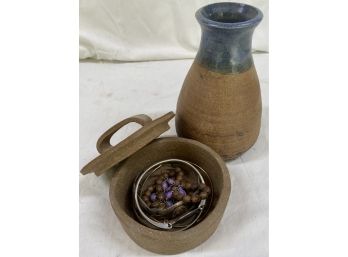 Mini Ceramic Vase And Bracelet Holder With Several Bracelets