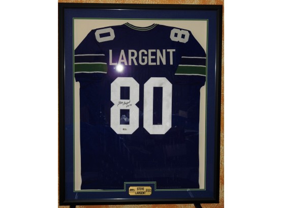 Signed With Inscription HOFer Seattle Seahawks Steve  Largent Jersey With COA Framed Matted 42 X34