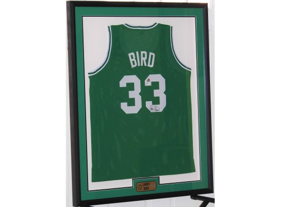 Signed Boston Celtics HOFer Larry Bird Full Size Jersey With COA Framed And Matted 42 X 34