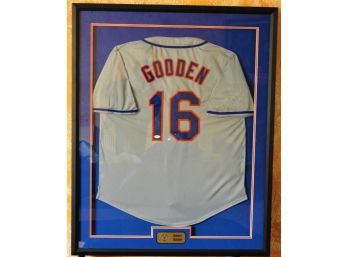 Signed  NY Mets HOFer Dwight DOC Gooden Full Size Baseball Jersey With COA Framed And Matted  42 X 34