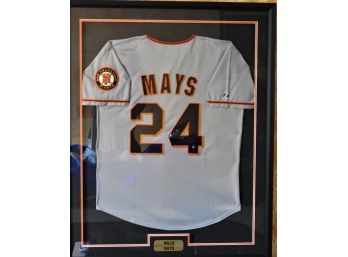 Signed SF Giants HOFer With Inscription Willie Mays Full Size Jersey With COA 42 X 34 Framed Matted