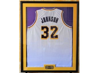 Signed LA Lakers HOFer Magic Johnson Full Size Jersey With COA Framed Matted 42 X 34