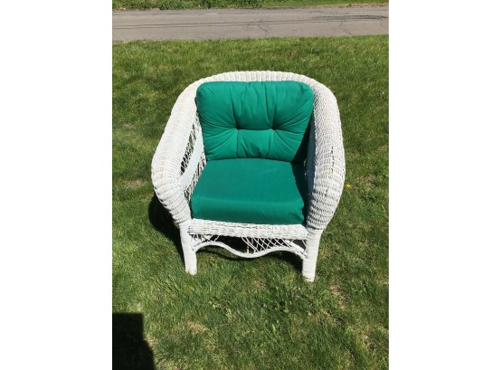 White Wicker Chair With Green Cushions
