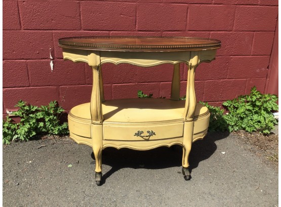 Vintage French Provincial Rolling Bar Cart, Fruitwood Top With Brass Gallery, 1976 (HAMDEN PICKUP)