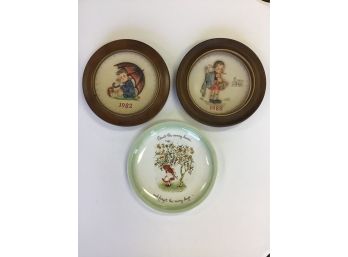 Framed Collectors Hand-painted Hummel Plates 1980, 1982 And Holly Hobby Collectors Edition Plate