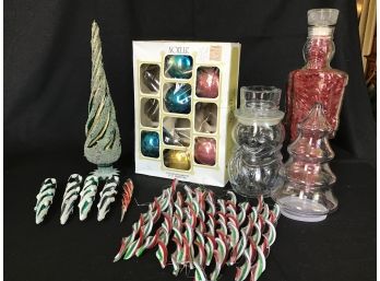 Christmas Lot Including Noelle Glass Ornaments And Smirnoff Nutcracker Bottle