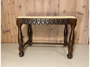 Carved Wood And Vinyl Top Foot Rest/Bench