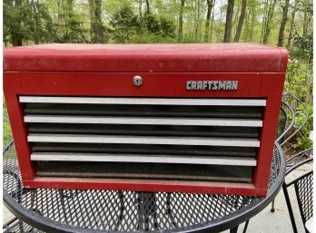 Red Craftsman Four Drawer Tool Box With All The Tools Shown In The Drawers