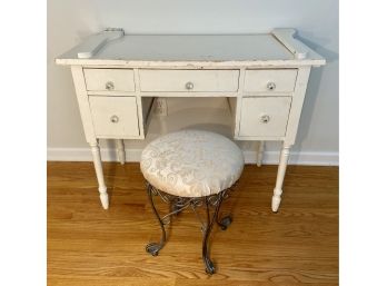 Vintage Five Drawer Vanity With Wrought Iron Stool