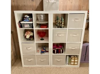 Two IKEA Eight Cubby Storage Units With Nine Fitted Canvas Bins