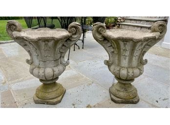 Two Large Ornate Concrete Planter Urns