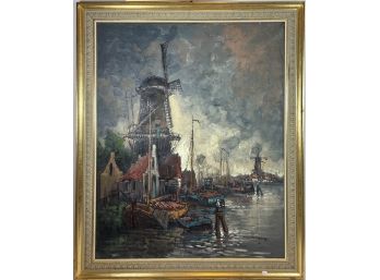 LARGE OIL PAINTING IN GOLD GILT FRAME