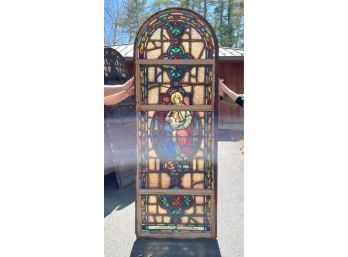LARGE ANTIQUE  ARCHED STAINED GLASS WINDOW. EARLY 20TH CENTURY