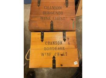 TWO VINTAGE WOODEN WINE CHESTS CHANSON BOURDEAUX AND CHANSON BURGUNDY 15' X 11' X 13'