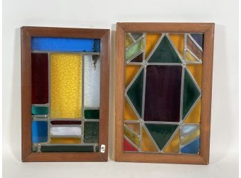 TWO STAINED GLASS WINDOWS ONE 17.25' X 11.75' FRAMED AND OTHER 16.5' X 10.5' FRAMED