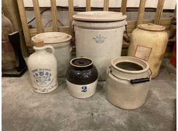 SIX PIECES VINTAGE STONEWARE 15.5' TALL AND SMALLER