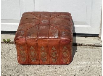 ANTIQUE PERSIAN LEATHER OTTOMAN
