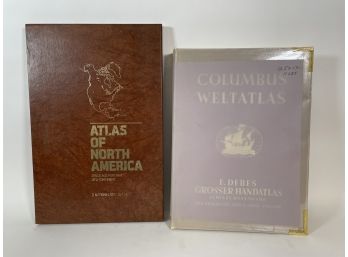 TWO LARGE ATLASES 19' X 12.5' X 1.5' INCLUDING 1939 COLUMBUS WELTATLAS 12.5' X 17' X 2'