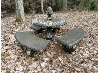 OUTDOOR CAST STONE TABLE WITH 3 BENCHES