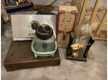 OLD JOHNNY WALKER ON STAND, A BOTTLE CORKER, OTHER MISC HOUSEHOLD ITEMS