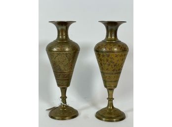 A PAIR OF INDIAN BRASS MIDCENTURY VASES 10' TALL