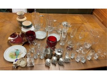 LARGE LOT OF GLASSWARE 8' AND SMALLER