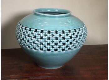 Fabulous Korean Double Walled Bowl / Vase - With Cranes - VERY Interesting Piece - Signed As Shown
