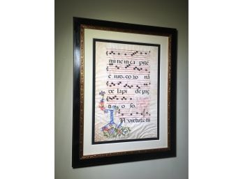 Incredible 15th - 16th Gregorian Music Page Framed Vellum Illuminated Music Page AMAZING ANTIQUE