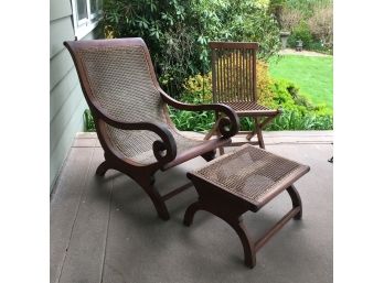 Fantastic Solid Teak Campaign Style Chair & Ottoman - AS-IS  With Folding Teak Side Chair - Please Read