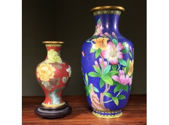 Two Lovely  Vintage Cloisonne Vases - AMAZING Colors  And Excellent Condition - Two For One