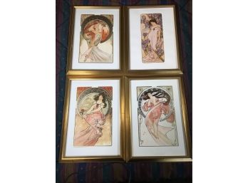 Set Of Four HIGH QUALITY Lithographs ALPHONSE MUCHA - Beautifully Framed - Very Expensive Series