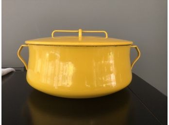Vintage Yellow Enameled Pot With Lid
