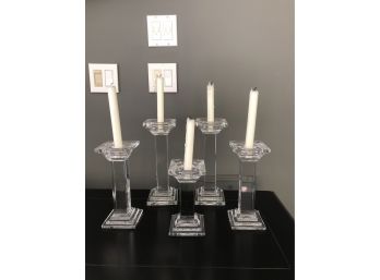 Heavy Glass Candlesticks, Set Of 5