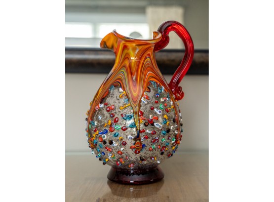 Murano Millefiori Art Glass Pitcher Carafe